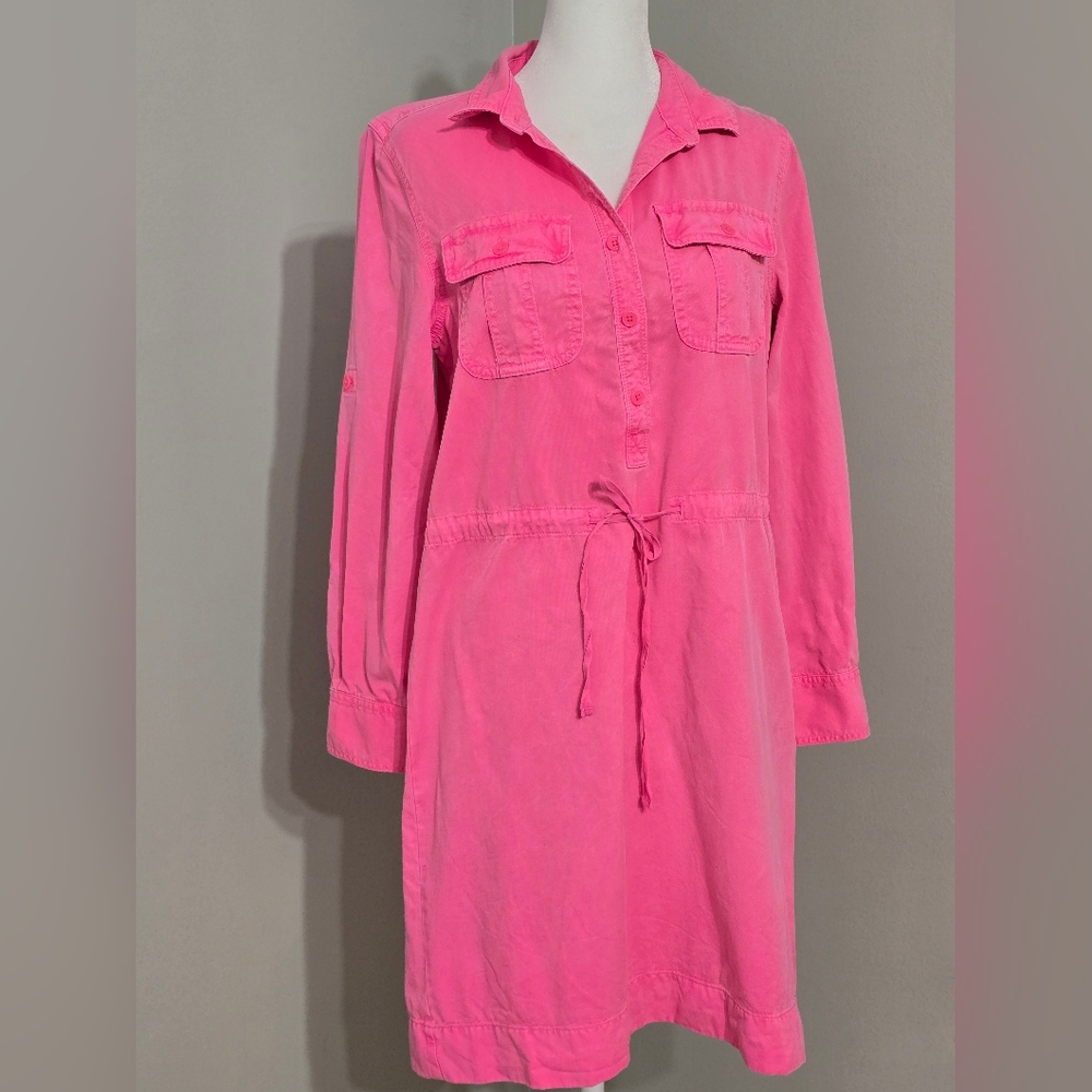 J. Crew Drawstring Shirt Dress Long Sleeves W/Roll Tabs Women's Size 4 - Picture 3 of 12